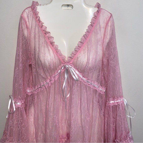 Dolls Kill Sugar Thrillz Dress Size Medium Real Divinity Pink Lace Babydoll - Picture 3 of 14
